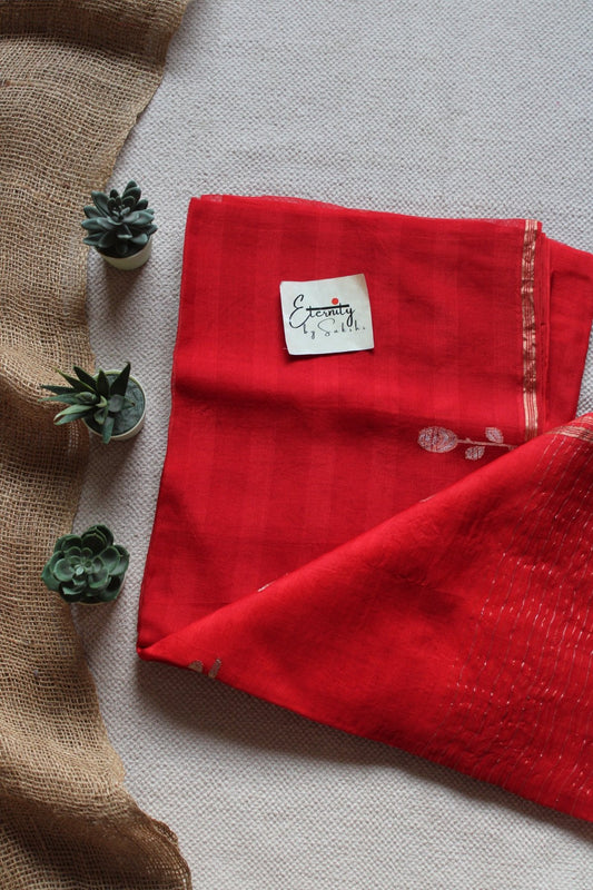 Red Floral Muslin Silk Saree