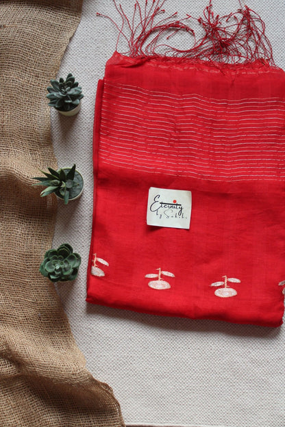 Red Floral Muslin Silk Saree
