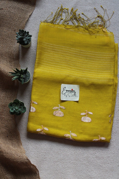 Yellow Floral Muslin Silk Saree