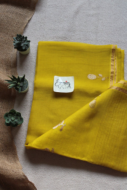 Yellow Floral Muslin Silk Saree