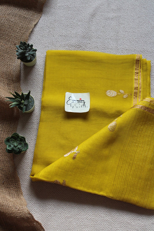 Yellow Floral Muslin Silk Saree
