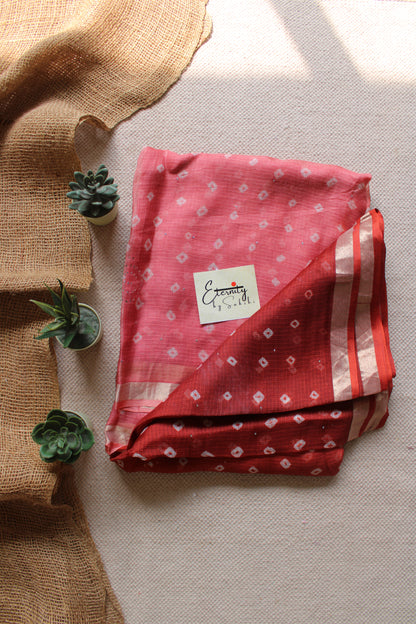 Brick Red Bandhani Kota Doriya Saree