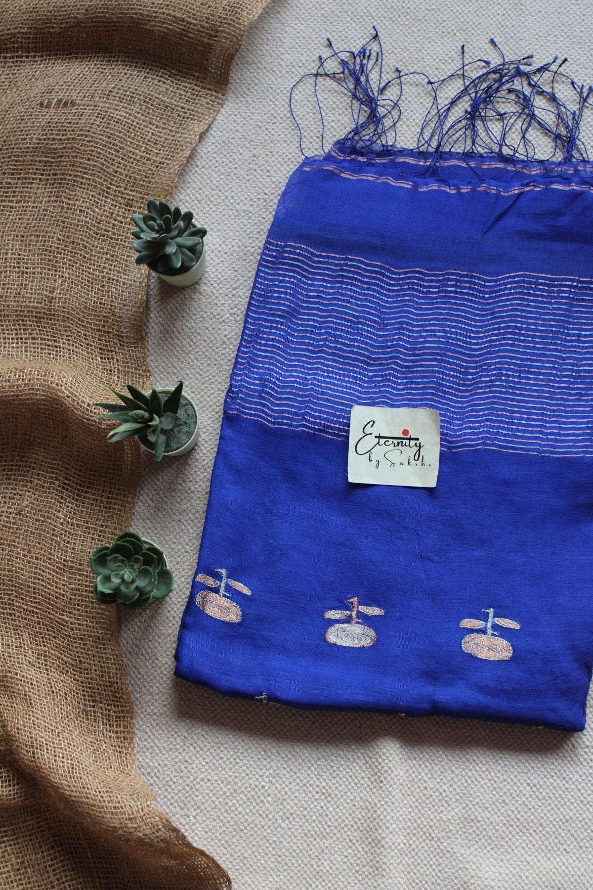 Royal Blue Floral Muslin Silk Saree