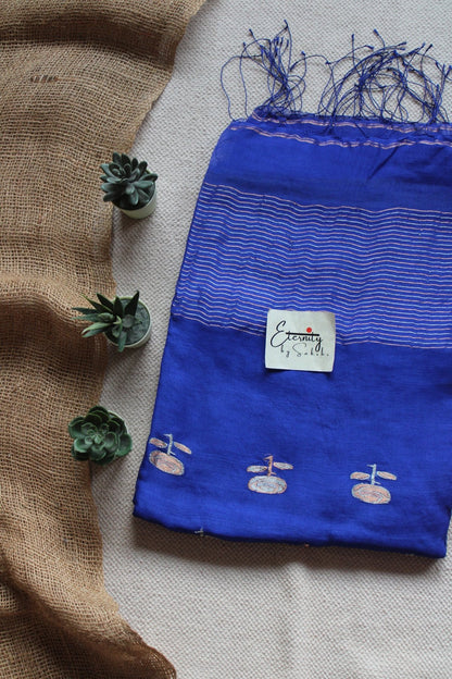 Royal Blue Floral Muslin Silk Saree