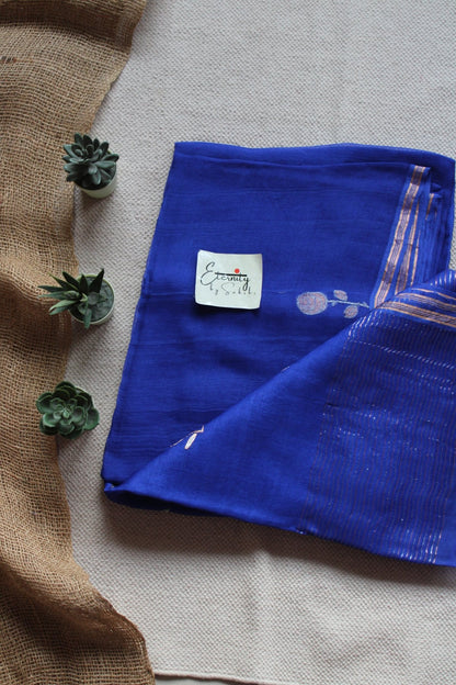 Royal Blue Floral Muslin Silk Saree
