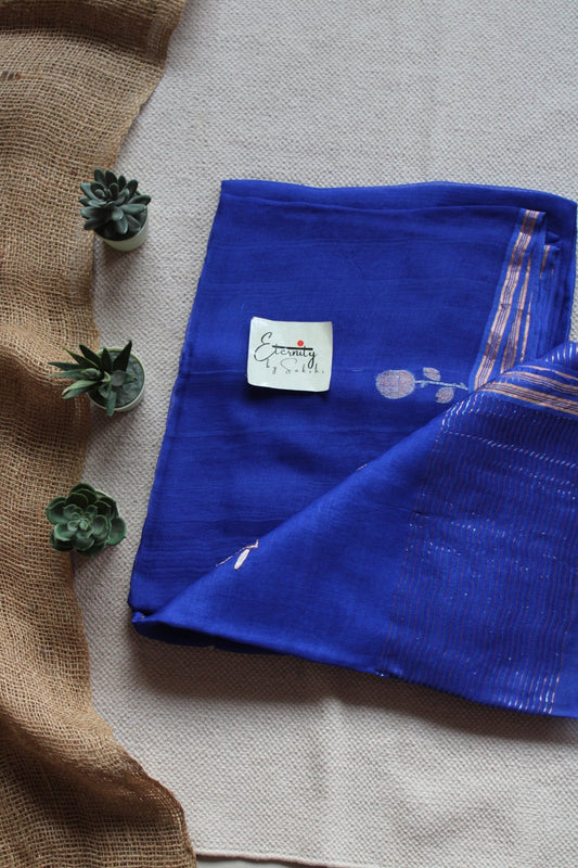 Royal Blue Floral Muslin Silk Saree