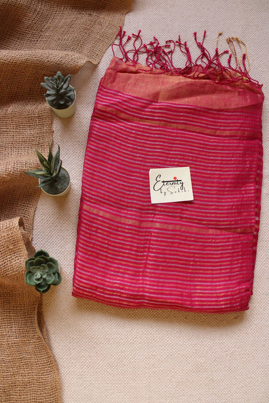Rose Stripes Linen Saree - Eternity by Sakshi