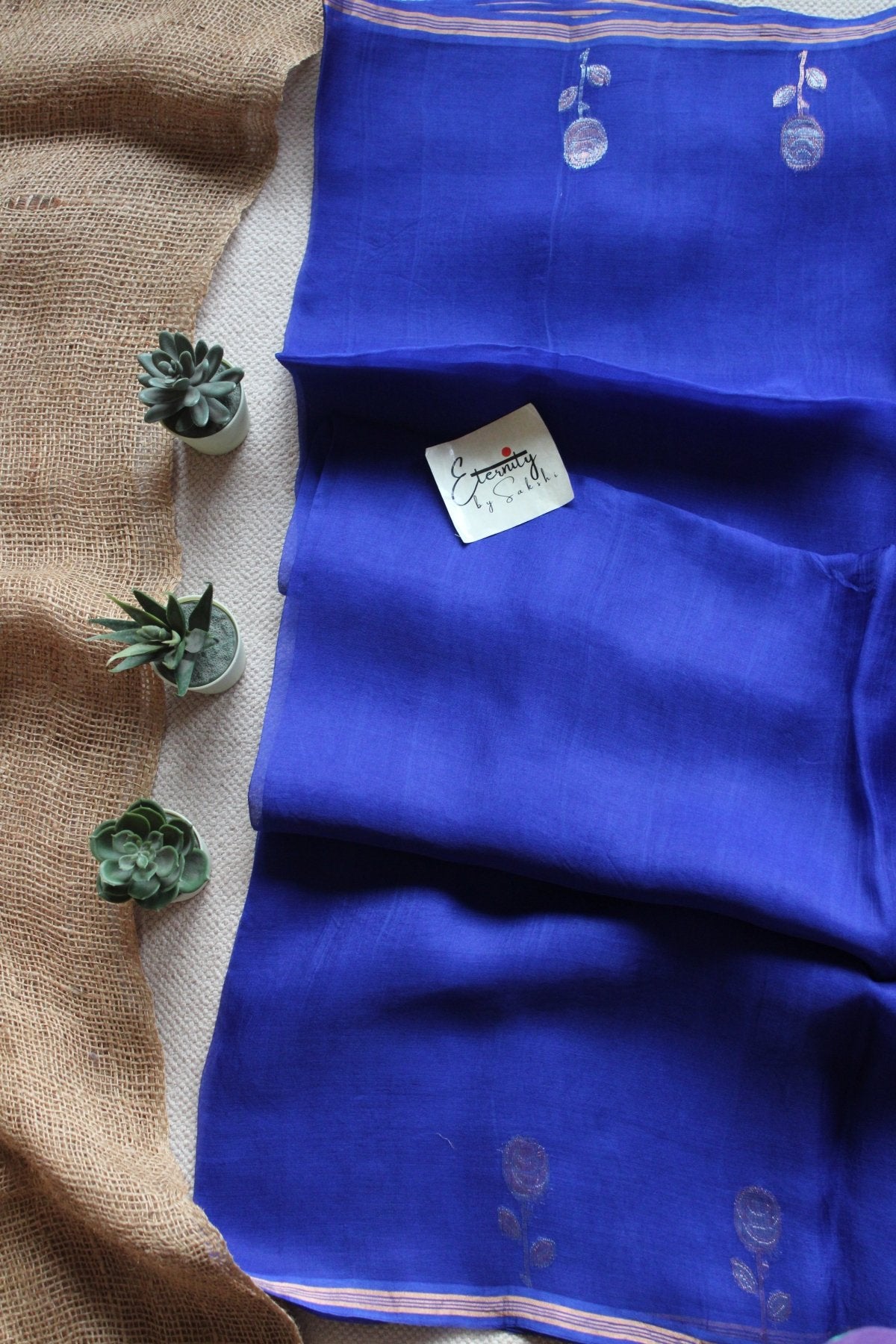 Royal Blue Floral Muslin Silk Saree