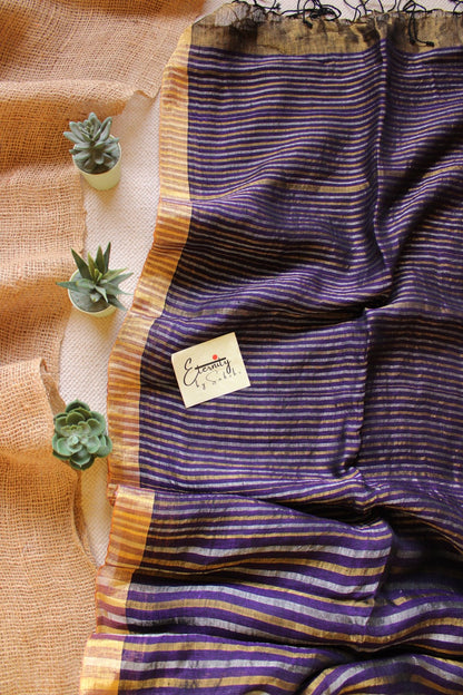 Berry Stripes Linen Saree - Eternity by Sakshi