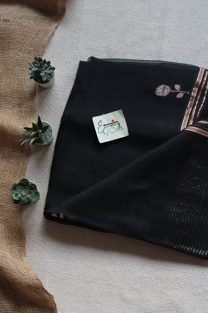 Black Floral Muslin Silk Saree