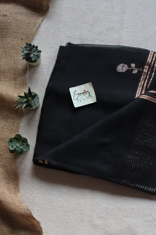 Black Floral Muslin Silk Saree