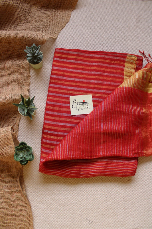 Cherry Stripes Linen Saree - Eternity by Sakshi