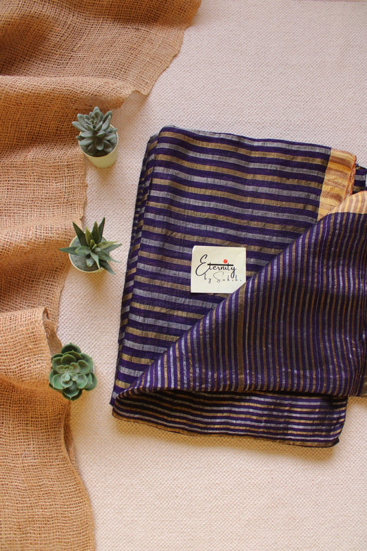 Berry Stripes Linen Saree - Eternity by Sakshi