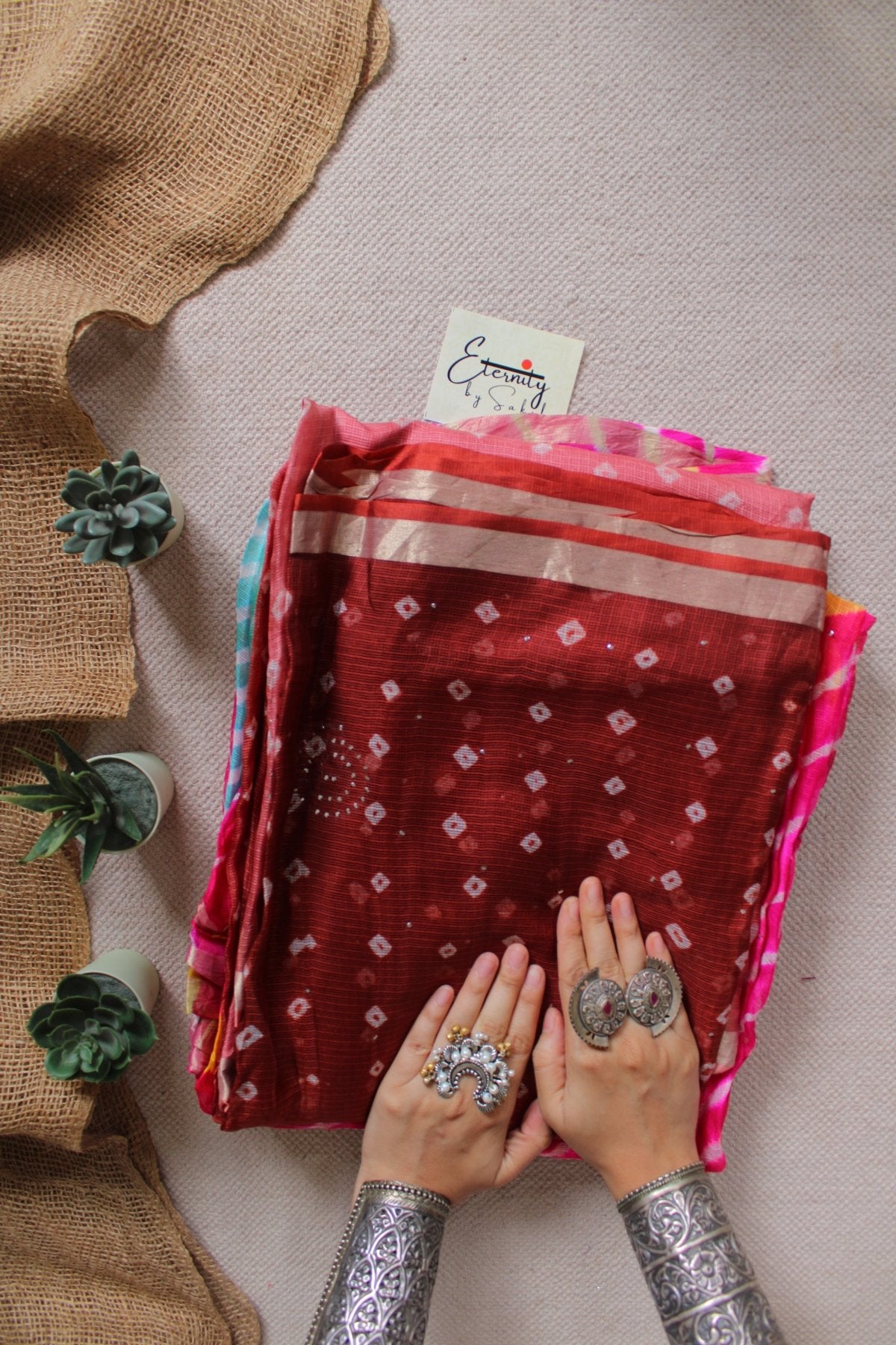 Brick Red Bandhani Kota Doriya Saree - Eternity by Sakshi