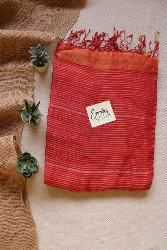 Cherry Stripes Linen Saree - Eternity by Sakshi