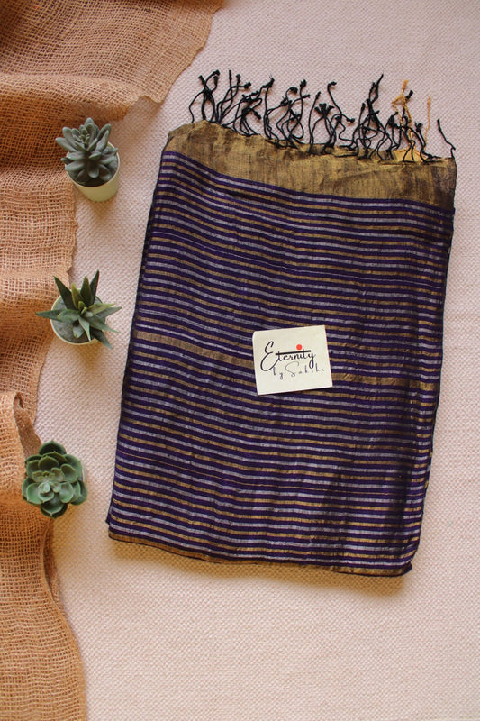 Berry Stripes Linen Saree - Eternity by Sakshi