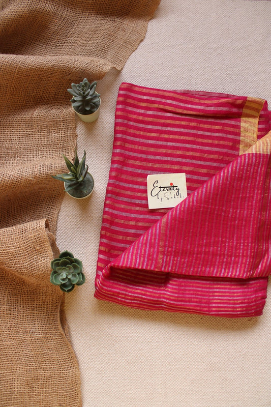 Rose Stripes Linen Saree - Eternity by Sakshi