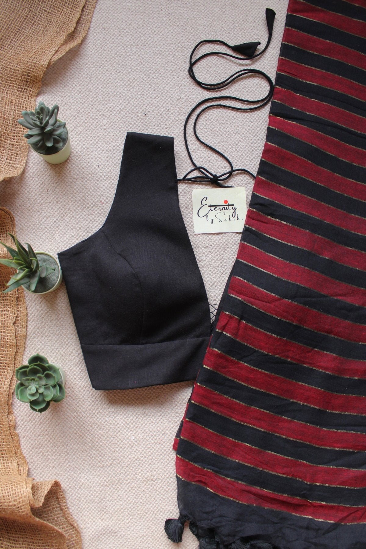 Red Silsila Saree +Black Evergreen Blouse Combo - Eternity by Sakshi