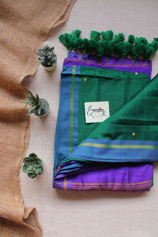 Green Varnika Saree +Blue Shadow Blouse Combo - Eternity by Sakshi