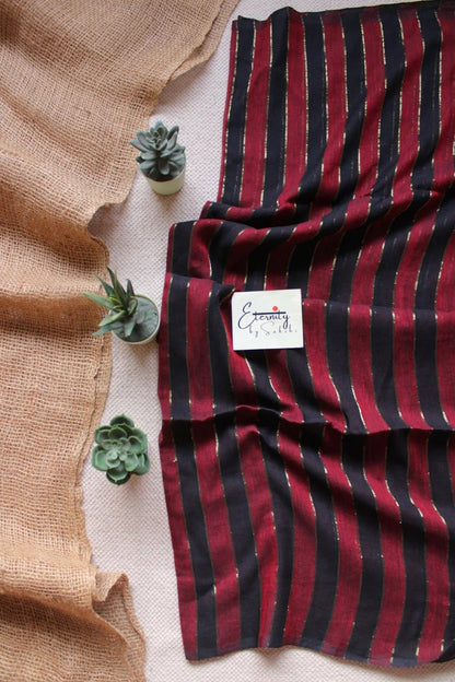 Red Silsila Saree + Charcoal Ajrakh Stretchable Blouse Combo - Eternity by Sakshi