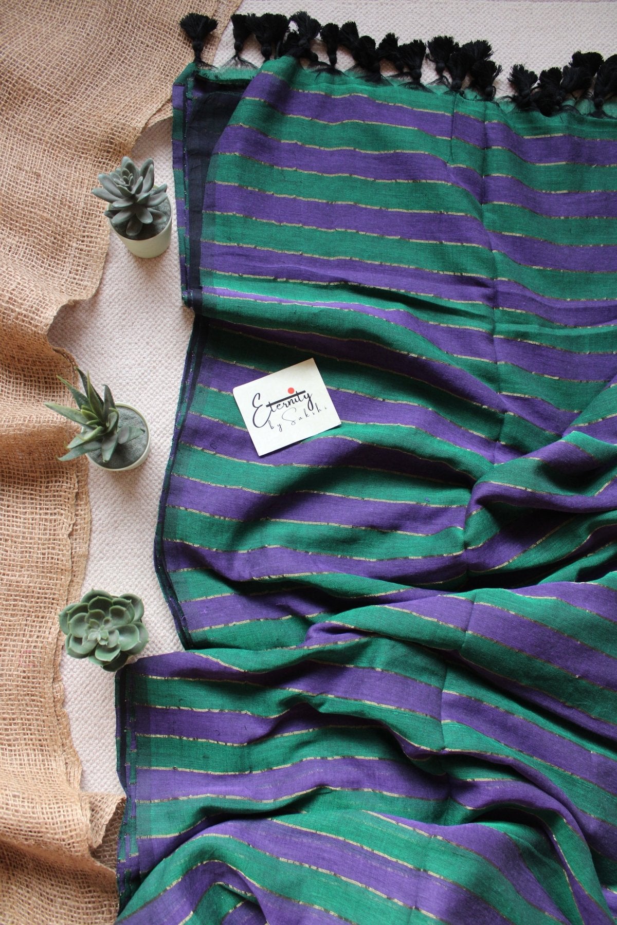 Green Silsila Saree +Purple Shadow Blouse Combo - Eternity by Sakshi