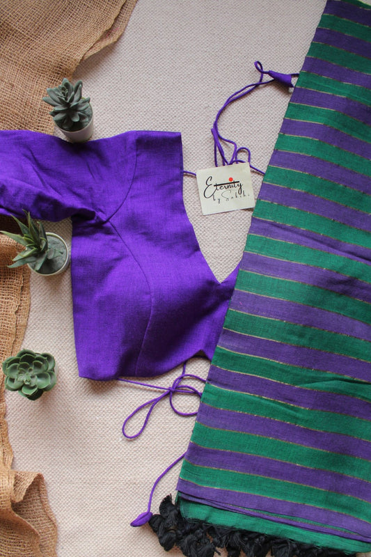 Green Silsila Saree +Purple Shadow Blouse Combo - Eternity by Sakshi