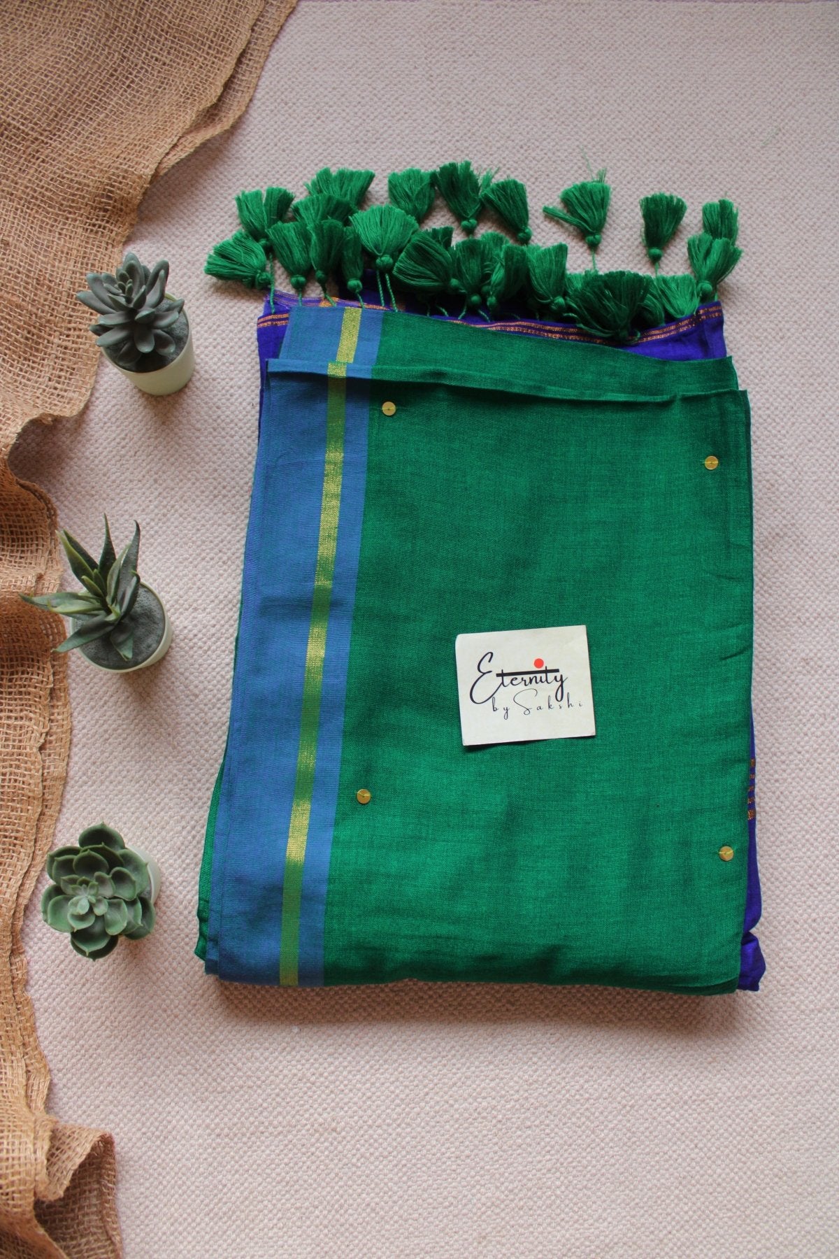 Green Varnika Saree +Purple Shadow Blouse Combo - Eternity by Sakshi