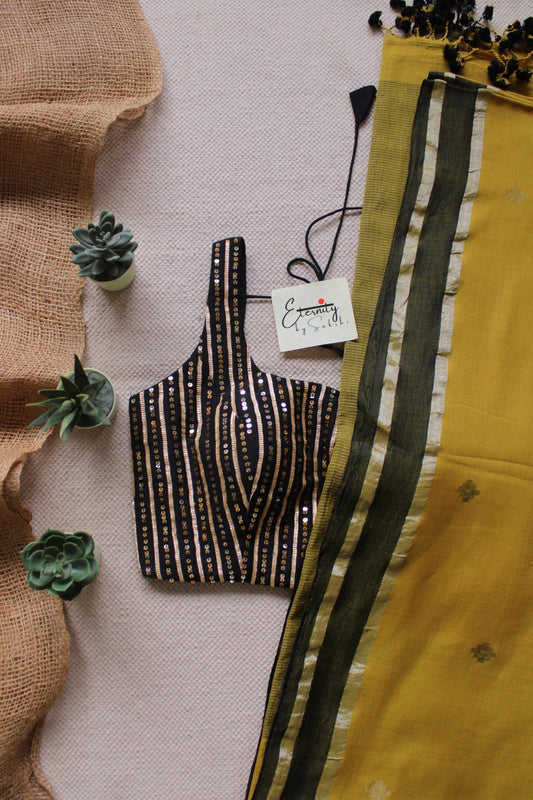 Pista Ethnic Saree + Black Sitara Noorie Blouse Combo - Eternity by Sakshi