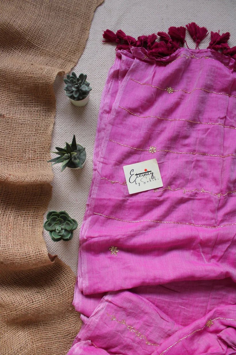 Bubblegum Noor Saree + Rosy Madhubala With Sleeves Blouse Combo - Eternity by Sakshi