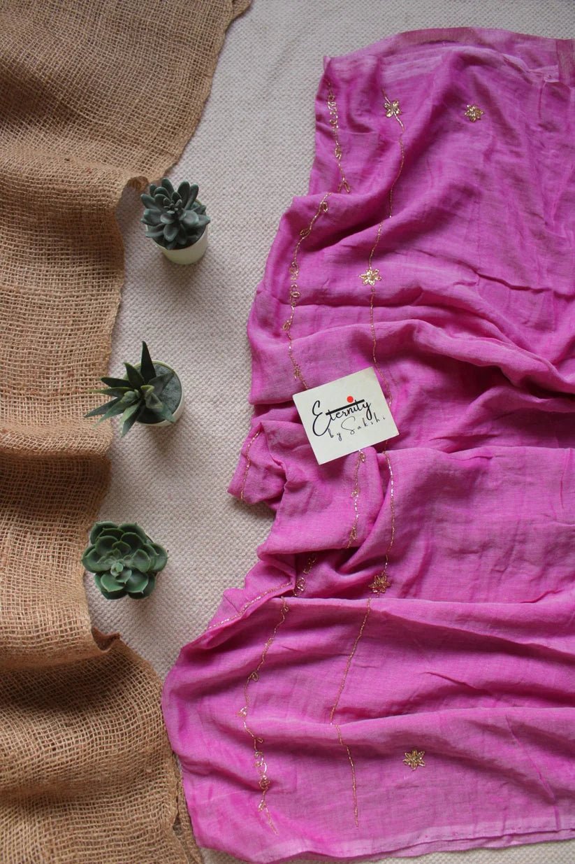 Bubblegum Noor Saree + Rosy Madhubala With Sleeves Blouse Combo - Eternity by Sakshi