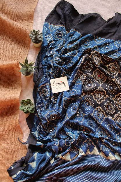 Royal Ajrakh Silk Saree - Eternity by Sakshi