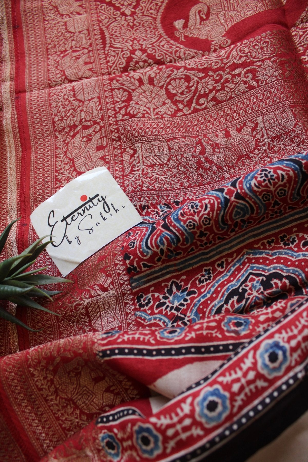Ruby Essence Ajrakh Dola Silk Saree - Eternity by Sakshi