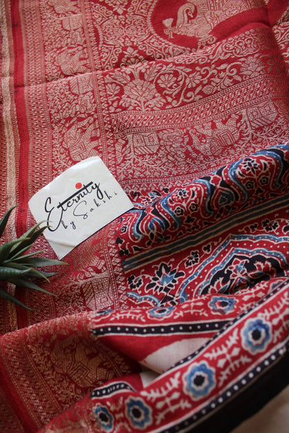 Ruby Essence Ajrakh Dola Silk Saree - Eternity by Sakshi