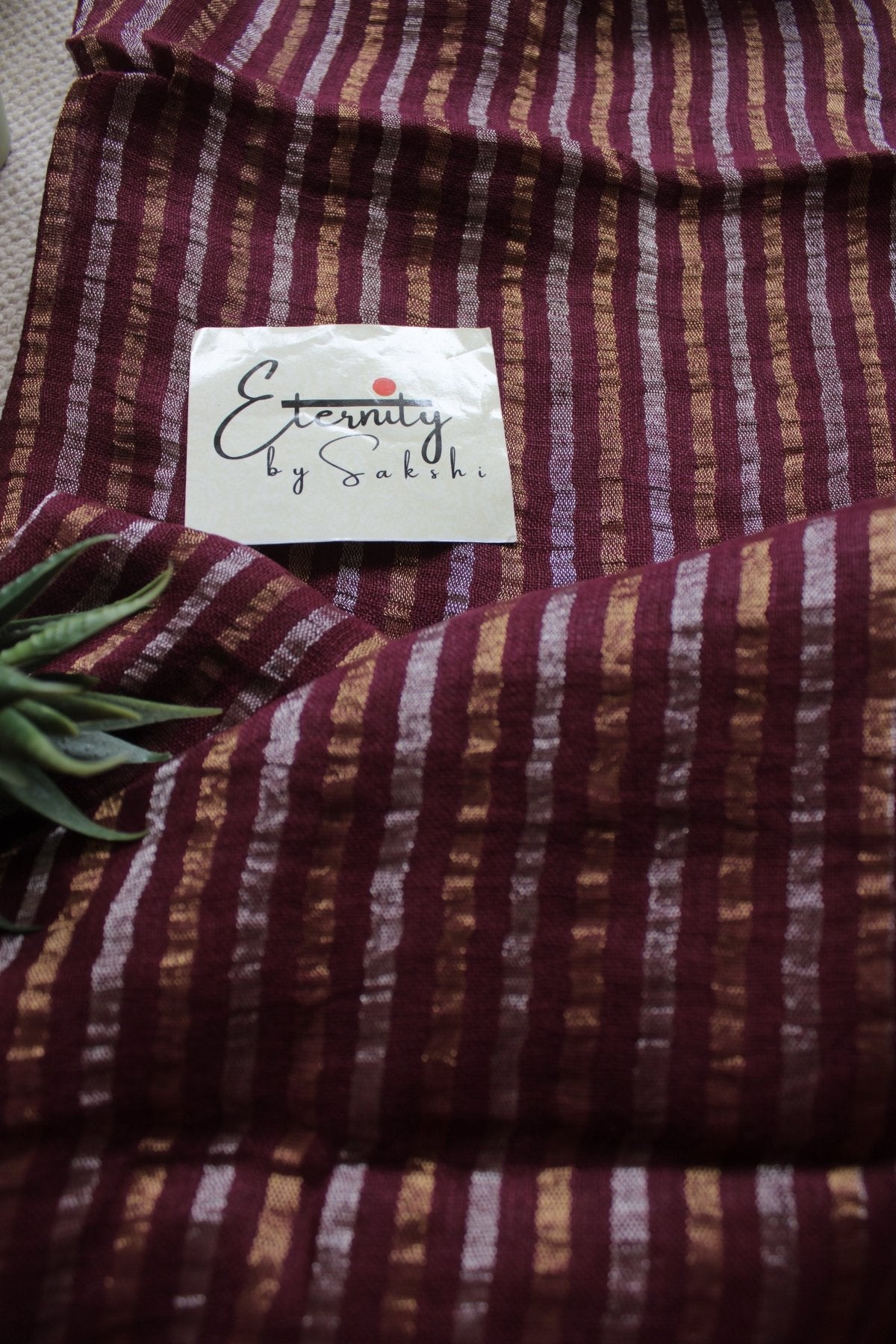 Nirvi Stripes Linen Saree + Gold Noorie Blouse Combo - Eternity by Sakshi