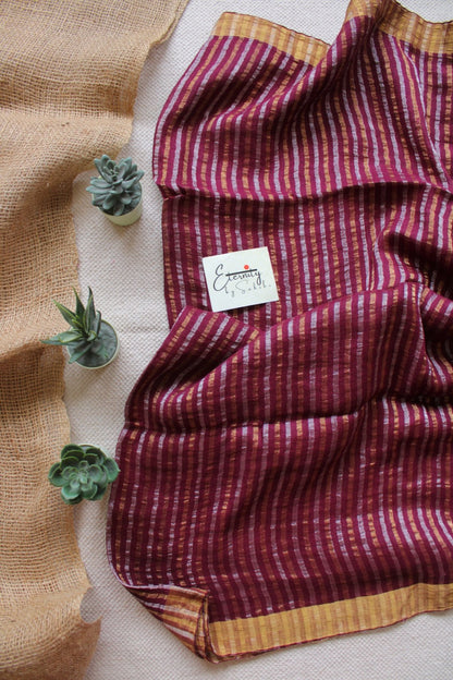 Nirvi Stripes Linen Saree + Gold Noorie Blouse Combo - Eternity by Sakshi