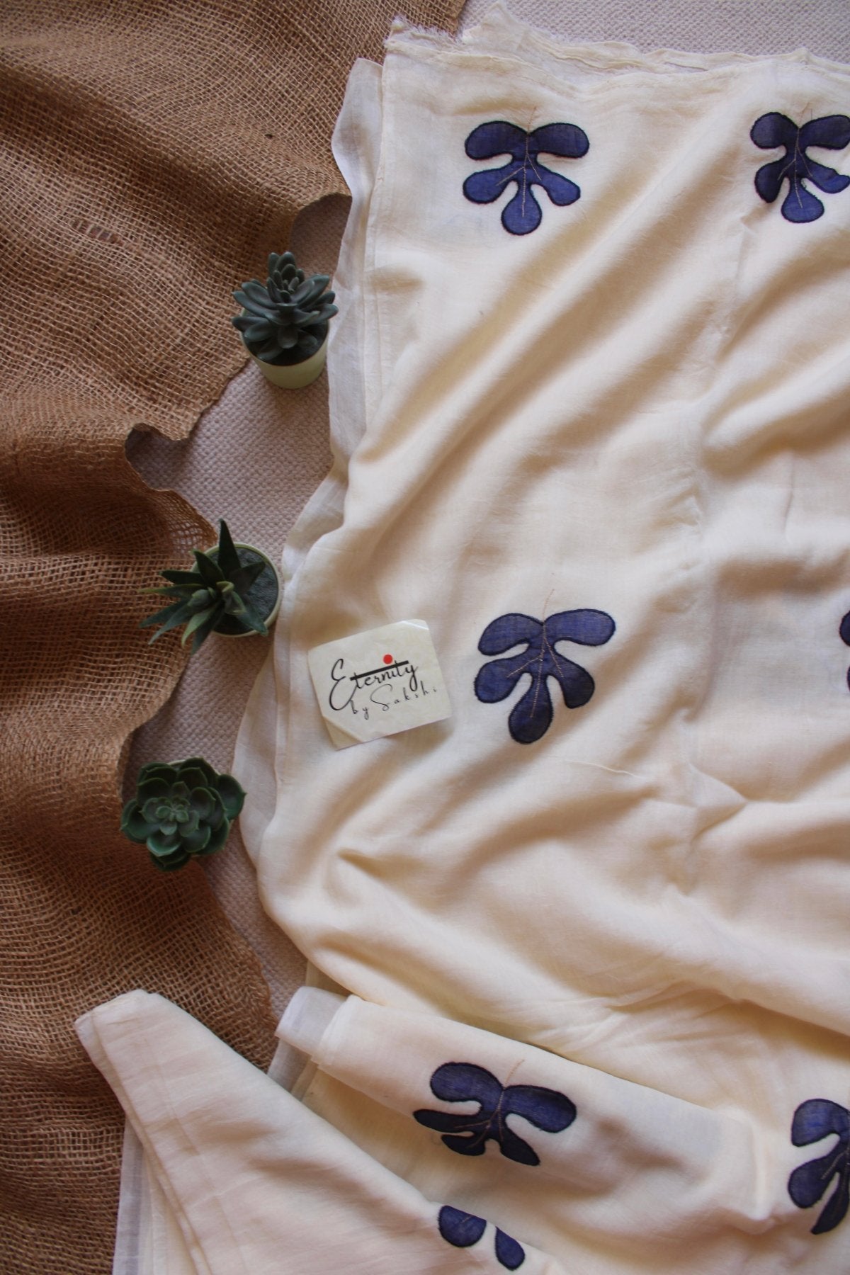 Ivory Indigo Bloom Saree - Eternity by Sakshi