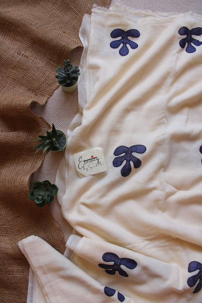 Ivory Indigo Bloom Saree - Eternity by Sakshi