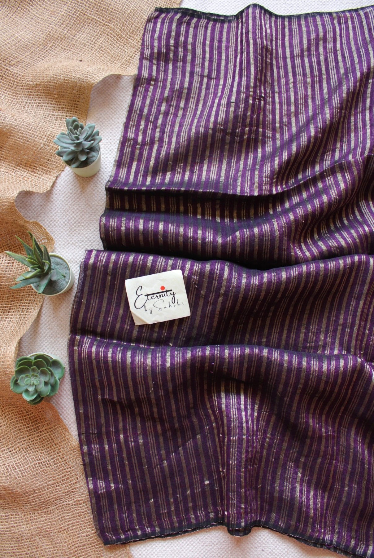 Rosy Metallic Stripes Linen Ira Saree - Eternity by Sakshi
