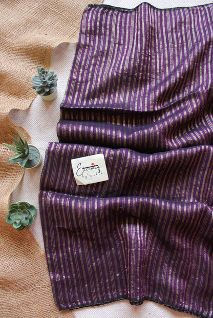 Rosy Metallic Stripes Linen Ira Saree - Eternity by Sakshi