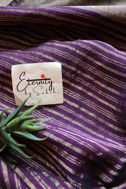 Purple Metallic Stripes Linen Ira Saree - Eternity by Sakshi