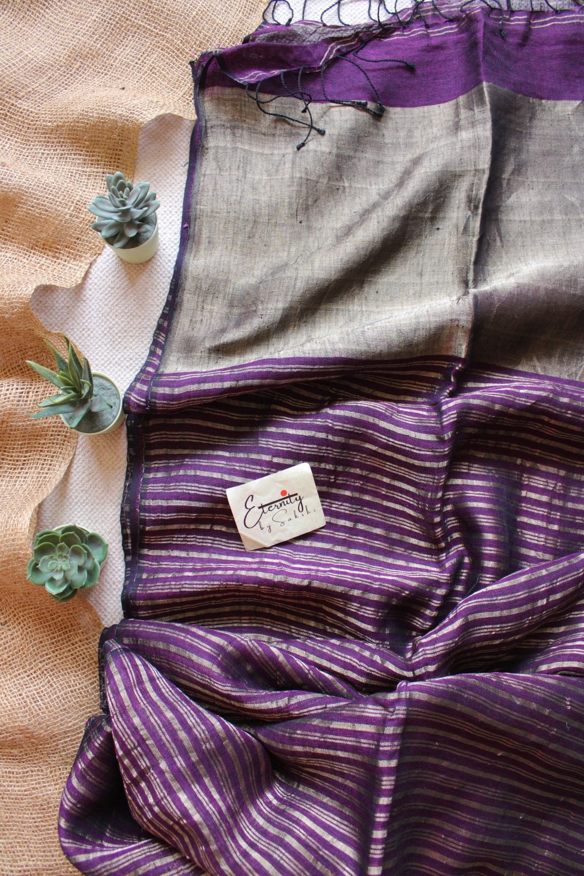 Purple Metallic Stripes Linen Ira Saree - Eternity by Sakshi