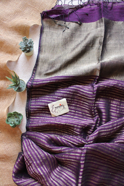 Purple Metallic Stripes Linen Ira Saree - Eternity by Sakshi
