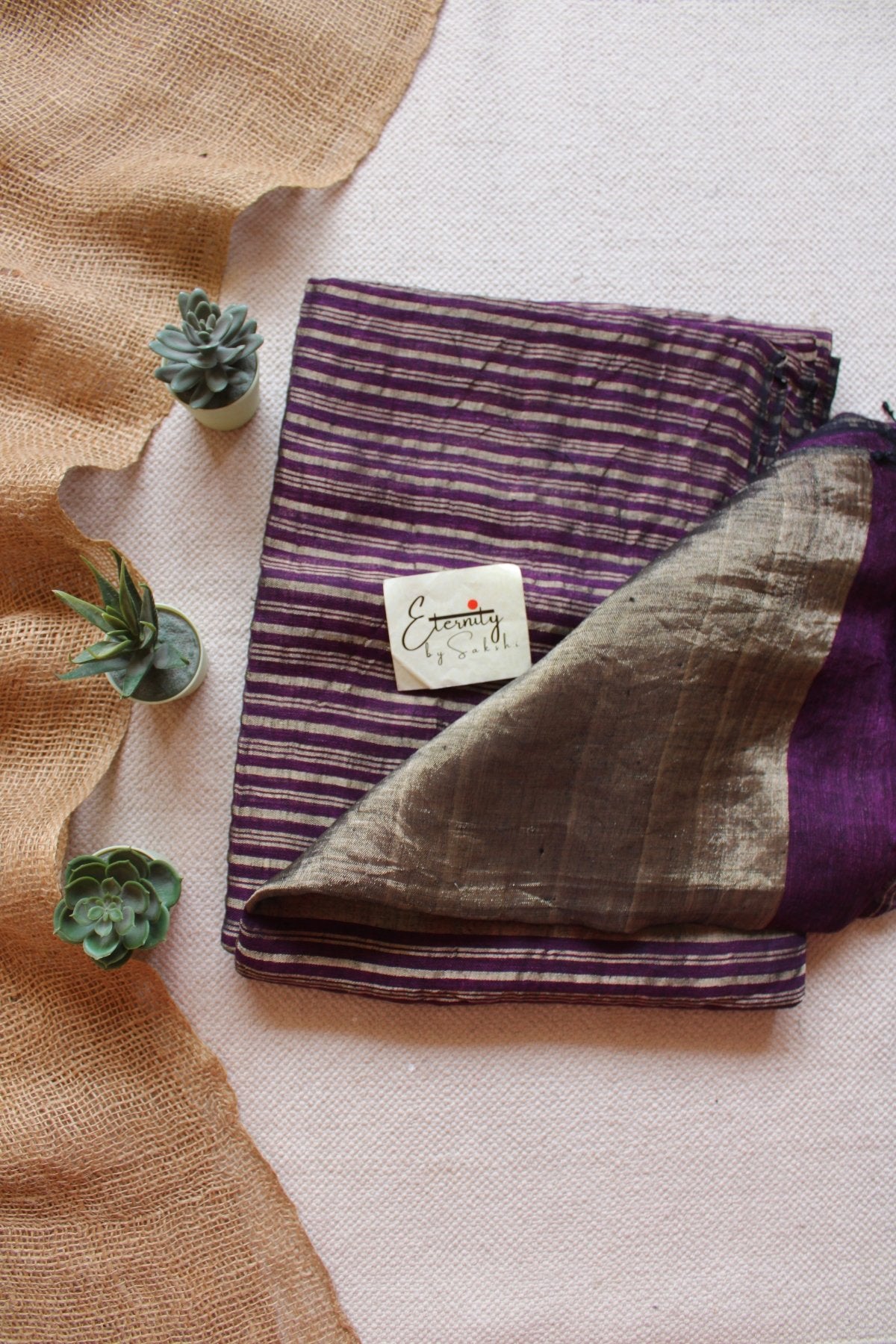 Purple Metallic Stripes Linen Ira Saree - Eternity by Sakshi