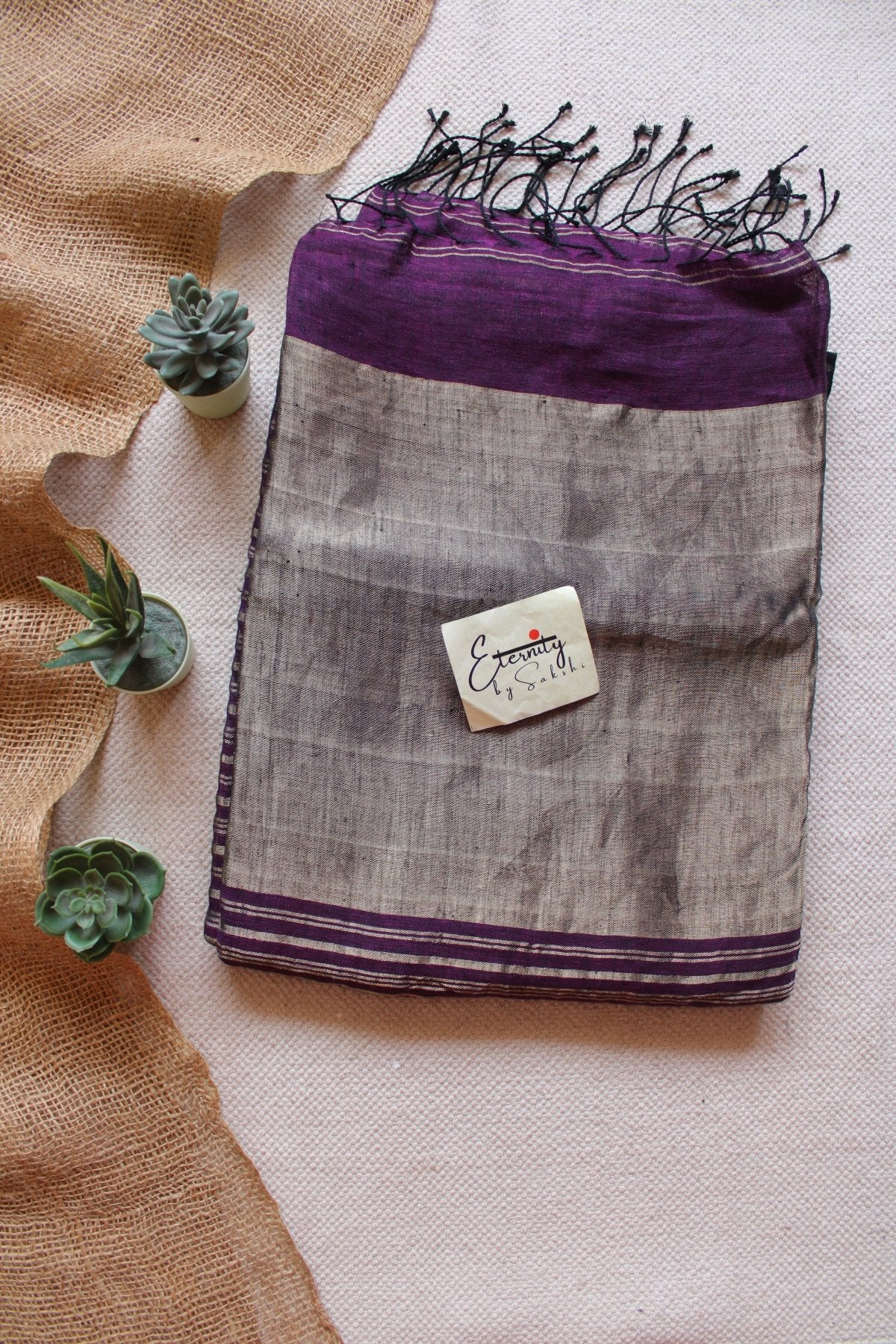 Purple Metallic Stripes Linen Ira Saree - Eternity by Sakshi