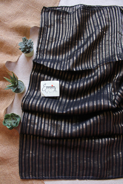 Black Metallic Stripes Linen Ira Saree - Eternity by Sakshi
