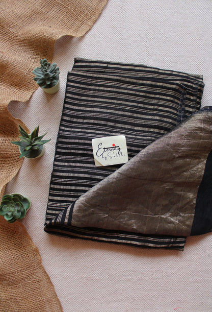 Black Metallic Stripes Linen Ira Saree - Eternity by Sakshi
