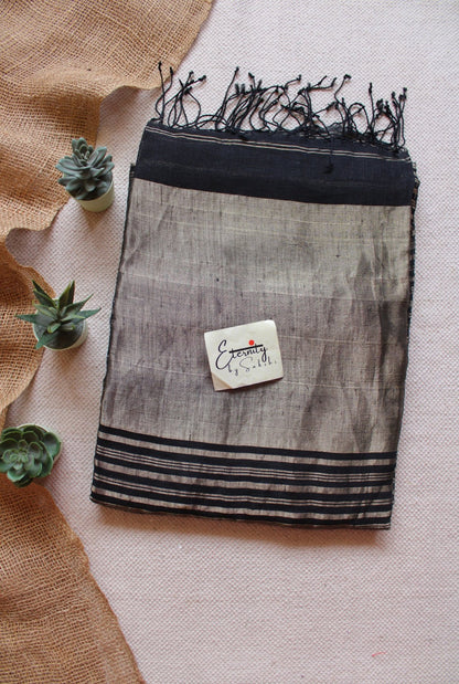 Black Metallic Stripes Linen Ira Saree - Eternity by Sakshi