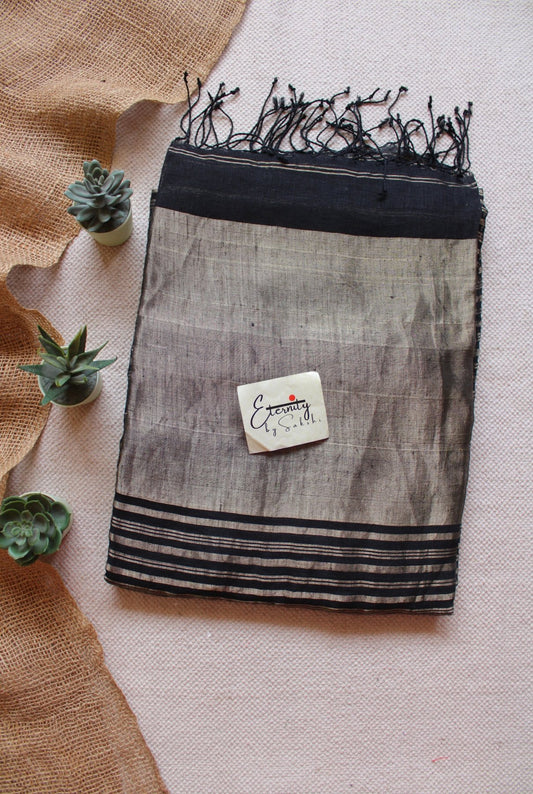 Black Metallic Stripes Linen Ira Saree - Eternity by Sakshi