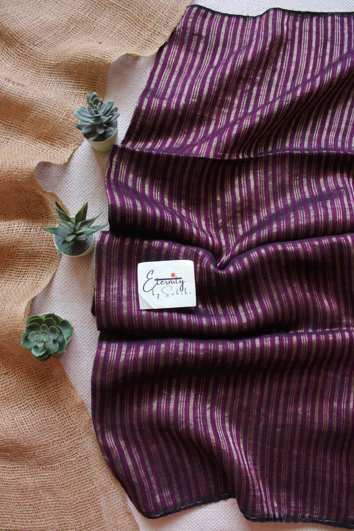Purple Metallic Stripes Linen Ira Saree - Eternity by Sakshi
