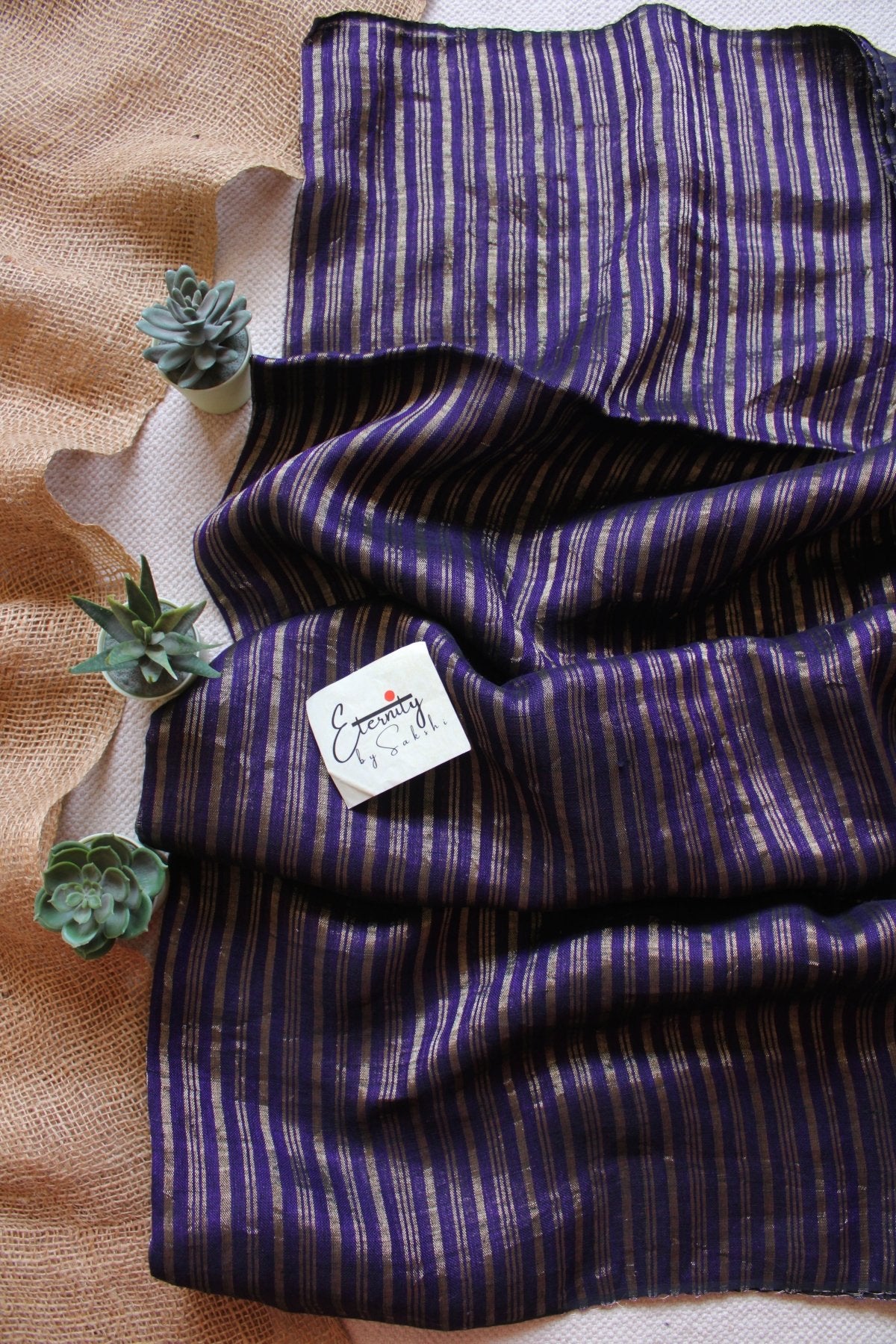 Blue Metallic Stripes Linen Ira Saree - Eternity by Sakshi